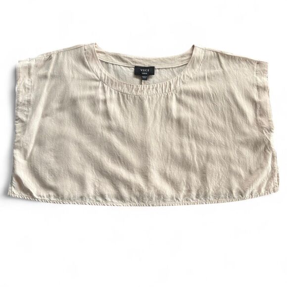 Vivi Cream Scoop Neck Linen Blend Boxy Crop Top size L - Picture 5 of 7